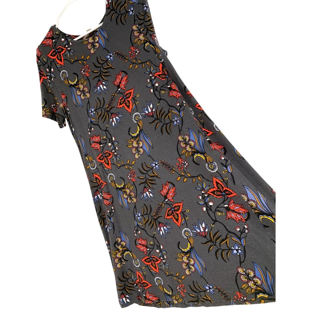 Loft Petite Gray Floral Short Sleeve A-Line Shirt Dress Mp Raa10419 Guc